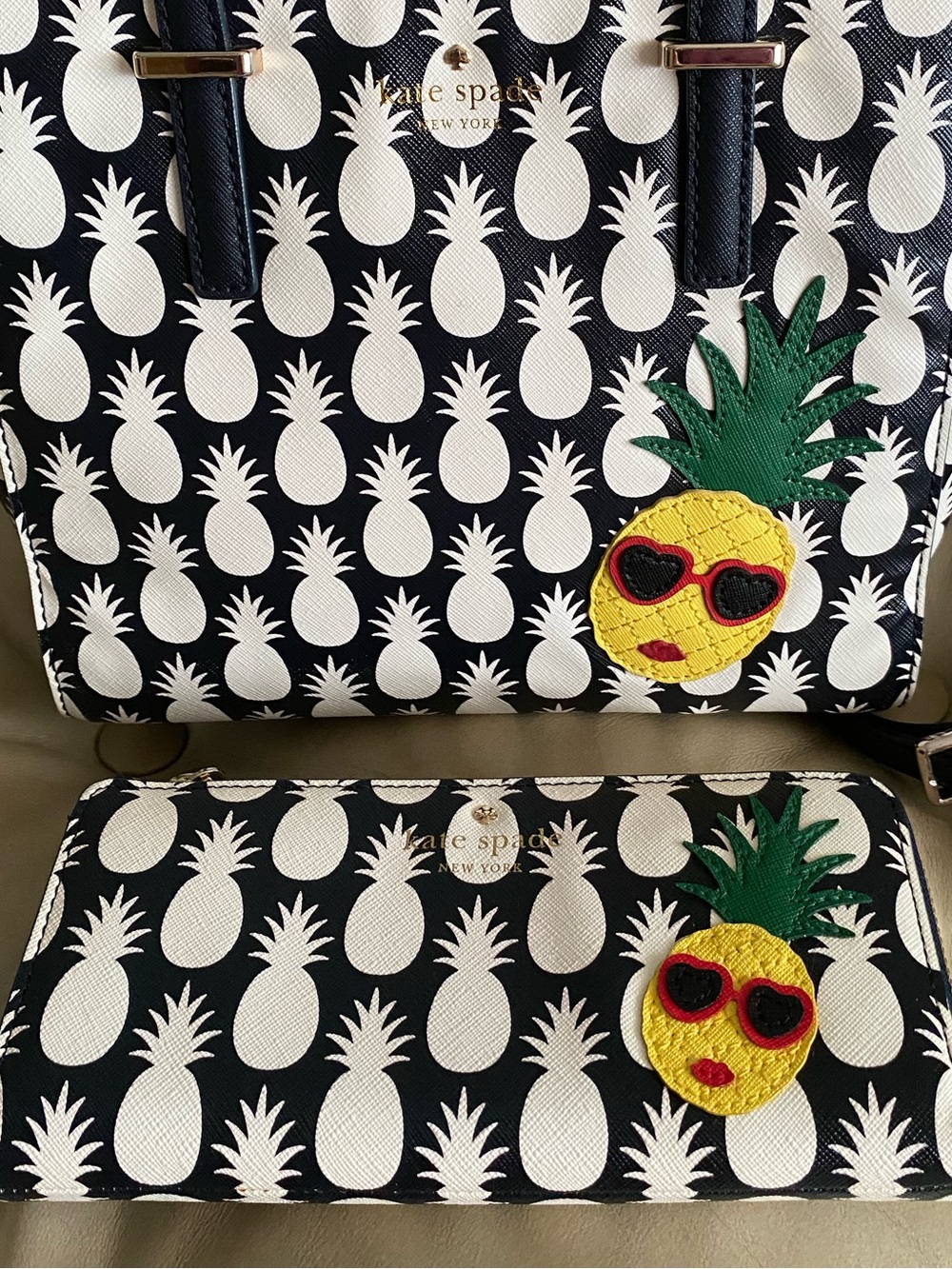 RARE Kate Spade Pineapple Print Bag & Wallet Hayden Aloha Hawaii Applique